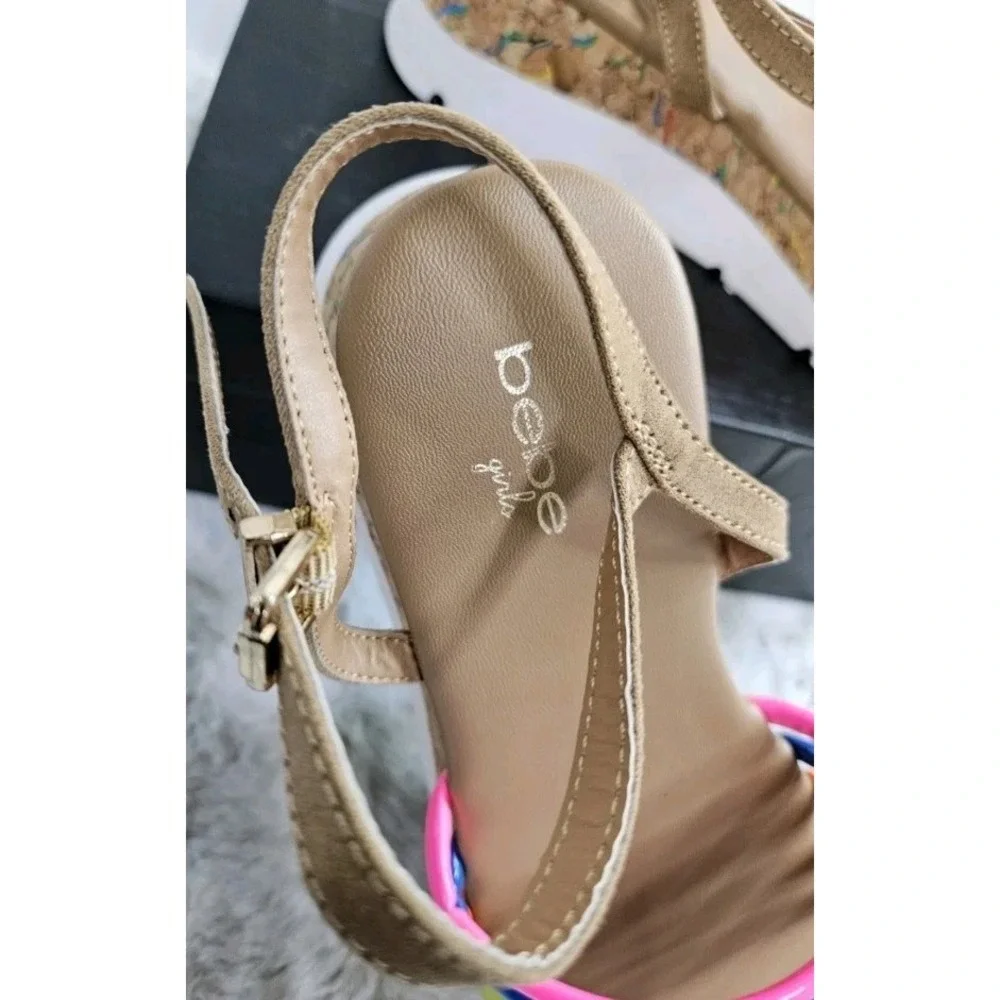 Bebe Girls size 3.5 Rainbow Multi Color Sandals Buckles On Side New BOX MSRP $52